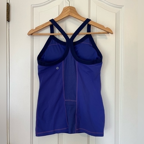 Lululemon | Power Y Athletic Tank, Purple, Navy Straps, Pink Stitching, Size 6 - Picture 4 of 7